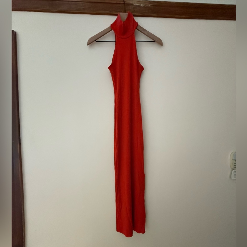 Orange Ribbed Midi Dress